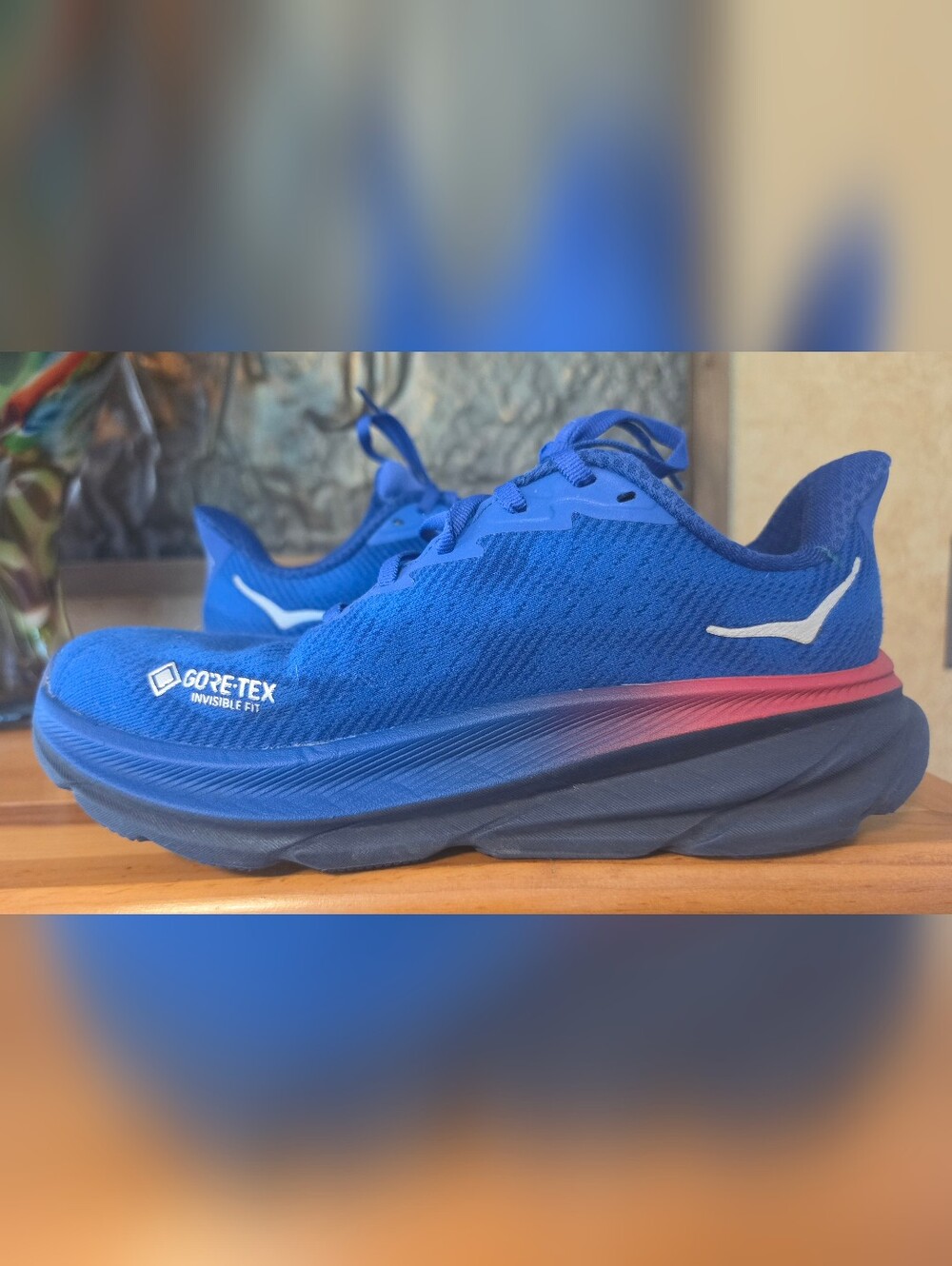 Hoka Women's Blue Sneakers with Pink Accent - Picture 3 of 7